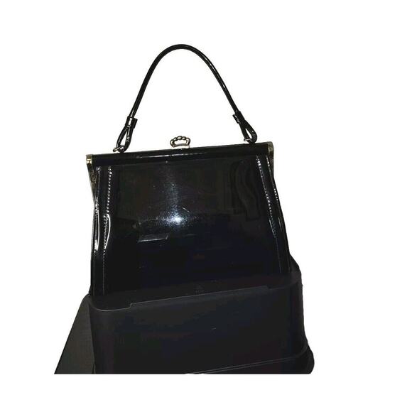 Vintage 1950s 1960's Black Patent Leather Framed Purse Short handle Classy U.S.A - Picture 6 of 13